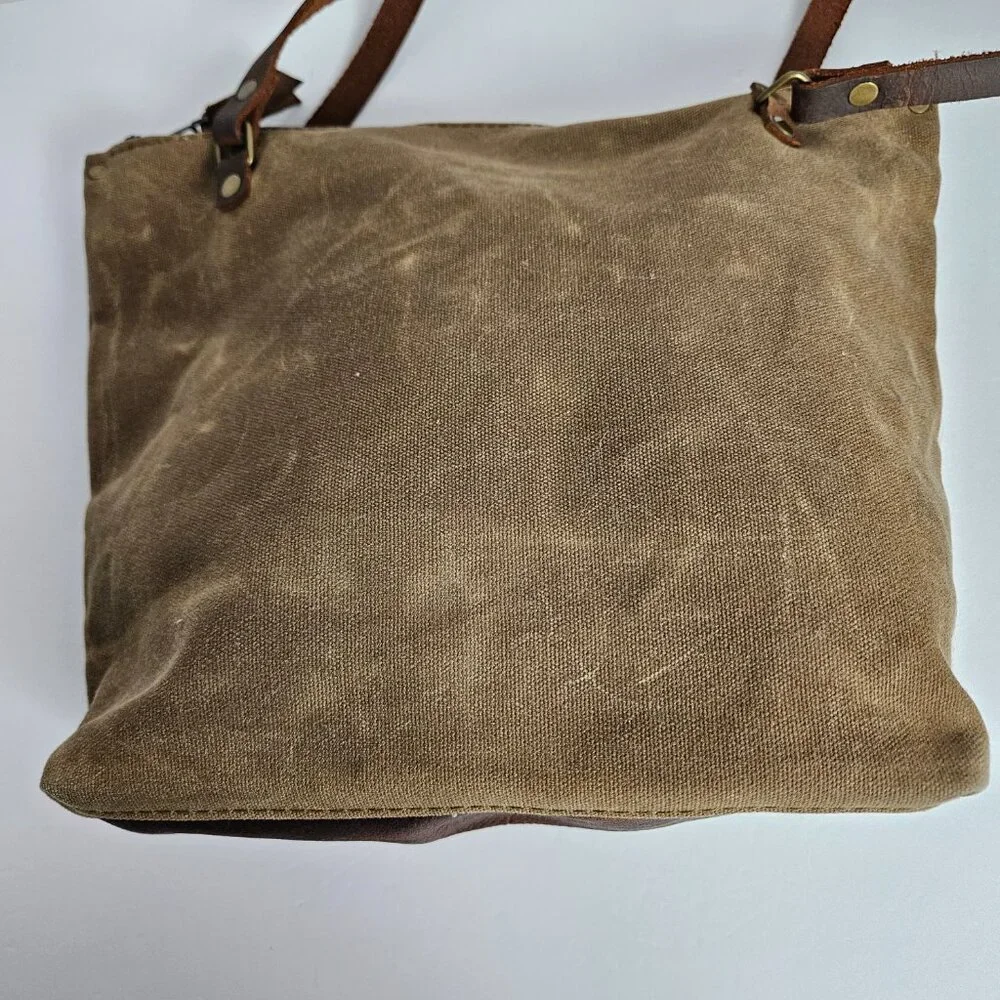 Canvas Shoulder Bag In Blue Waxed Canvas Farmers Market Tote Shoulder Bag - Picture 11 of 16